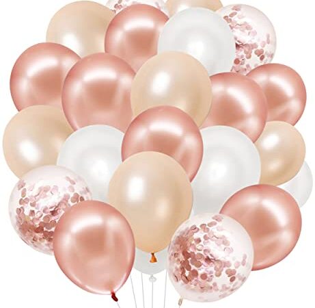 AOLOA Rosegold Luftballons Set - 60 Stück 12 Zoll Rosegold Konfetti Ballon Champagner Weiß Latex Ballons mit Bändern für Valentinstag, Geburtstag, Verlobungsdeko, Brautparty, Hochzeitsdeko