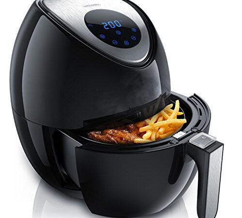 Arendo - XL Heißluftfritteuse ohne ÖL 3,2 L - inkl. Grillrost & Pizzablech - Digital Touch Airfryer - Fritteuse ohne Fett - 7 Programme - 1400W - Air Fryer - Schwarz