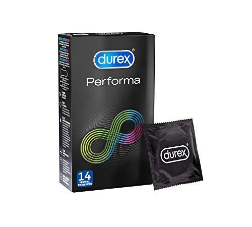 Durex Performa Kondome – aktverlängernde Kondome mit 5% benzocainhaltigem Gel – 14er Pack (1 x 14 Stück)