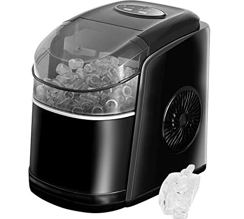 Eiswürfelmaschine Testsieger 12KG Eiswürfelbereiter Ice Maker 6 min Produktionszeit Ice Cube Maker, Eiswürfelmaschinen leise Eiswürfel Maschine mit Selbstreinigungsfunktion, Schwarz (MEHRWEG)