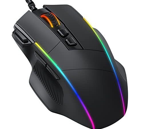 Gaming Maus, Dacoity Ergonomisch PC Maus mit Kabel, RGB Beleuchtung, 8000 DPI einstellbar, 8 programmierbar Tasten, Gamer Computer Maus mit komfortable Griff, PC, Laptop(Schwarz)