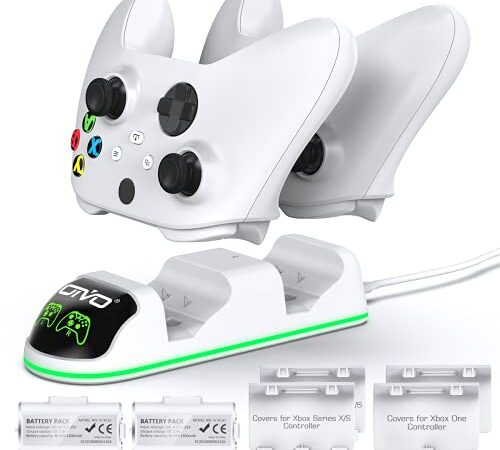 OIVO Controller Ladestation mit 2 wiederaufladbaren Akku für Xbox One/Xbox Series X/S, Xbox One Controller Ladestation mit 2 x1300mAh wiederaufladbaren Akkus Weiß (Xbox One & Series)