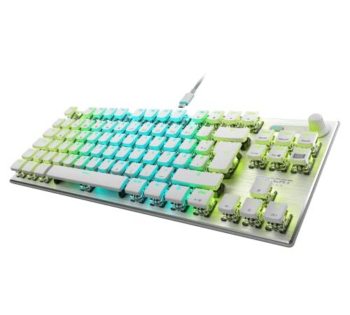 Roccat Vulcan TKL Pro (DE Layout) - Kompakte optische RGB Gaming Tastatur, AIMO LED Einzeltastenbeleuchtung, Titan Switch Optical, Aluminiumoberfläche, Multimediarad, weiß