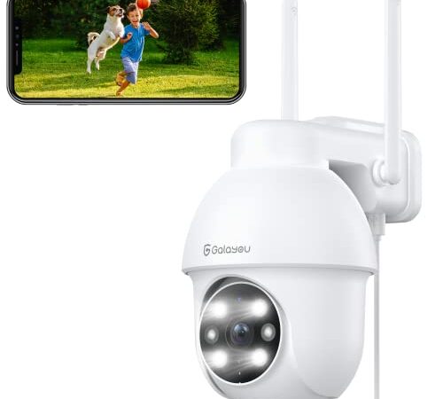 2K Überwachungskamera Aussen,GALAYOU PTZ Outdoor WLAN IP Kamera überwachung außen, WiFi Dome Camera mit farbiger Nachsicht, Bewegungserkennung,Zwei-Wege-Audio Y4