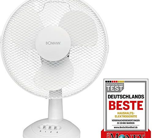 Bomann Tischventilator VL 1138 CB, oszillierender Standventilator mit Ø30 cm Durchmesser, klein, leise, Ventilator für Büro/Schreibtisch/Schlafzimmer/Camping, Raumventilator 4-Stufenschalter, weiß