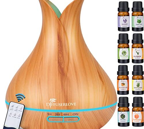 Diffuserlove Diffuser Fernbedienung Luftbefeuchter Ultraschall-Aroma-Diffusor Ätherische Öle Flüsterleise Nebel Luftbefeuchter