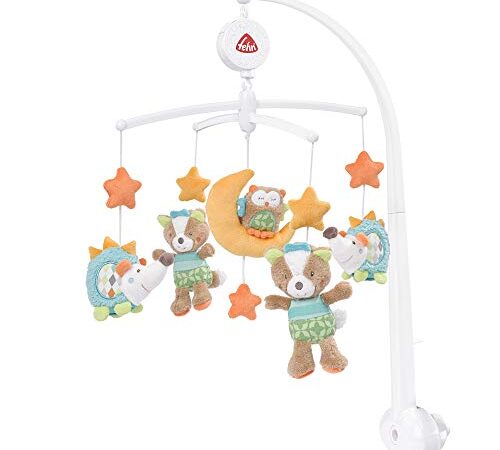 Fehn 071214 Musik–Mobile Forest – Spieluhr–Mobile mit Bewohnern des Waldes – Melodie "Weißt du wieviel Sternlein stehen" – Zum Befestigen am Bett für Babys von 0 – 5 Monaten – Höhe: 65 cm, ø 40 cm