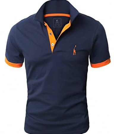 GLESTORE Poloshirt Herren, T Shirts Männer, Hemd Herren Kurzarm Giraffe Stickerei T-Shirt Sommer Slim Fit Golf Sports Marine 3XL