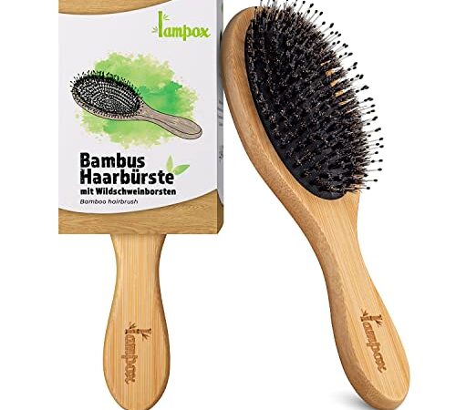 lampox® Bambus Haarbürste mit Wildschweinborsten Kopfmassage Haarpflege, Entwirrbürste für lange Haare & Locken von Damen, Herren & Kinder, Massagebürste für die Kopfhaut, Detangler