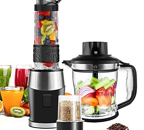 Mixer Smoothie Maker, 700 Watt Standmixer Smoothie Mixer, Multifunktion Smoothiemaker/ Fleisch Zerkleinerer/Ice Crusher /Kaffeemühle mit 570ml Sport-Flasche BPA frei Tritan