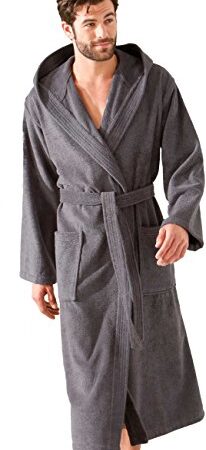 Morgenstern Bademantel Herren mit Kapuze aus Frottee in Blau, Grau, XL