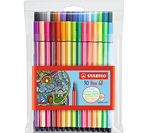 Premium-Filzstift - STABILO Pen 68 - 30er Pack - mit verschiedenen Farben inklusive 6 Neonfarben, Mehrfarbig