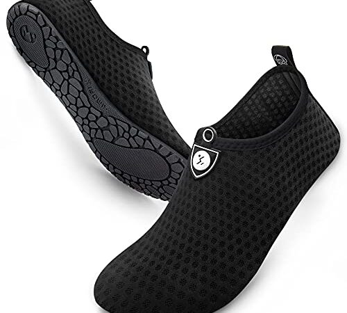 SIMARI Wasserschuhe Damen und Herren, schnelltrocknend, Barfuß, für Outdoor, Strand, Schwimmen, Sport, Yoga, Schnorcheln， 501 Circular Black， 42， SWS001