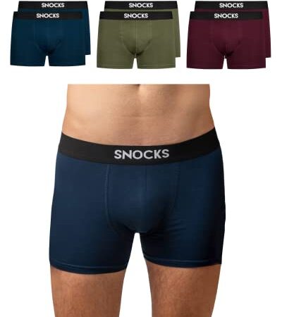 Snocks Boxershorts Herren (6er Pack) Keine Löcher Dank Anti Loch Garantie aus Bio Baumwolle Mixed3 (blau/rot/Olive ) Größe L Unterhosen Männer Unterwäsche Boxer