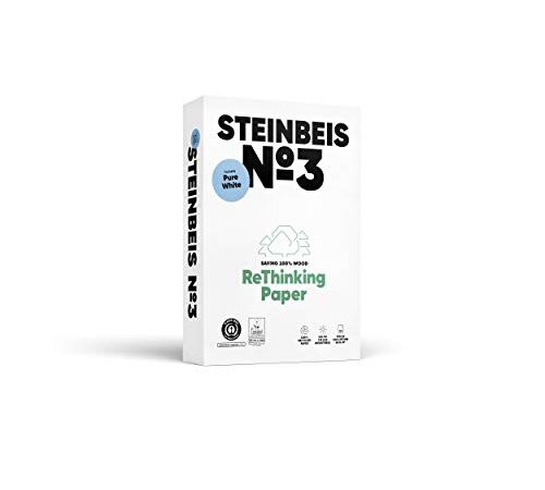 Steinbeis No. 3 ReThinkingPaper Kopier-Papier – DIN A4 Recycling-Papier 80 g/m², Drucker-Papier ISO 90 / CIE 110, Weiß, 5 x 500 Blatt, C1601666080A