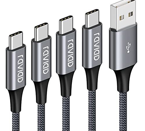 USB Typ C Kabel, RAVIAD [4Pack 0.5M 1M 2M 3M] Nylon Typ C Ladekabel und Datenkabel USB C Schnellladekabel für Samsung Galaxy S10/S9/S8+, Huawei P30/P20, Google Pixel, Sony Xperia XZ, OnePlus 6T (Grau)