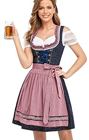 BENNIES Dirndl Damen midi Trachtenkleid Damen Trachtenrock Trachtenmode Kleid Dirndlbluse für Oktoberfest Rosa 36