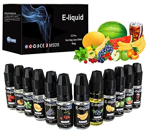 E Liquids ohne Nikotin, E-Liquids 12 X 10mL, E-Zigaretten Liquid Set 50VG/50PG Refill Electronic Cigarette, E Liquid Fertig Gemischt für Elektronische Zigaretten, Zigarre, Shisha