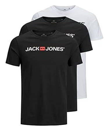 JACK & JONES Herren JJECORP Logo Tee SS Crew Neck 3PK MP T-Shirt, White/Pack:1Black 1Navy Blazer 1 White, M