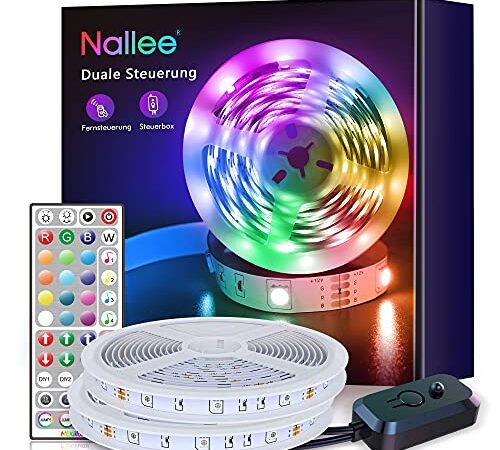 LED Strip 20m, Nallee LED Streifen RGB 5050, LED Stripes Sync mit Musik, LED Lichterkette mit 44 Tasten IR-Fernbedienung, LED lichtband für Zuhause, Schlafzimmer, Küche, Party(2x10m)