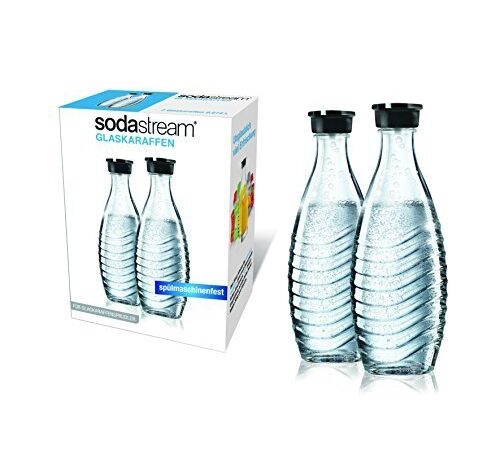 SodaStream Glaskaraffe für Crystal 2 x 0,6L und Penguin Wassersprudler (spülmaschinenfest mit fest schließendem Deckel), transparent, Normal