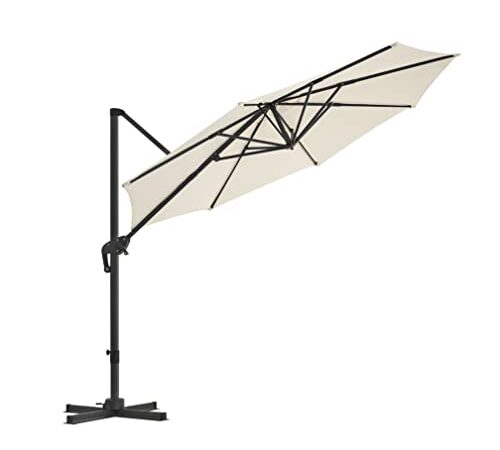 SONGMICS Ampelschirm, Sonnenschirm Ø 300 cm, UV-Schutz bis UPF 50+, um 360° drehbar, Balkonschirm, Neigungswinkel verstellbar, mit Kurbel zum Öffnen und Schließen, mit Ständer, beige GPU35BR