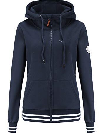 TrendiMax Damen Sweatjacke Kapuzenpullover Zip Hoodie Kapuzenjacke Winter Sweatshirt Jacke, Marine Blau, XL