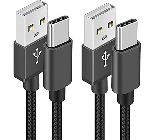 USB C Kabel, [2 Stück 2M] Nylon Ladekabel USB C Fast Charge Schnellladekabel Typ C Ladekabel für Samsung Galaxy A51 A50 A41 A40 A71 A21s A20 A20e S8 S9 S10 S20 fe, Note 10 9 8, Huawei P40 P30 P20