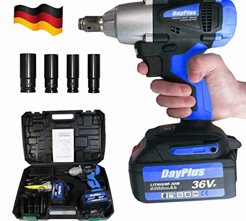 Akku Schlagschrauber 18V 1/2 Zoll Vierkantschlüssel mit Akku 6.0 Ah - Schnellladung, Drehmoment 420 Nm, Variable Geschwindigkeit und LED-Leicht (Mit 1-Akku)