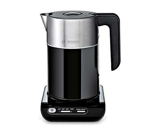 Bosch Hausgeräte kabelloser Wasserkocher TWK8613P, Abschaltautomatik, Überhitzungsschutz, Temperaturwahl, Warmhaltefunktion, 1,5 L, 2400 W, schwarz