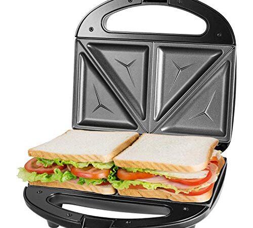 DIDO Sandwichmaker für 2 Sandwiches, Sandwichtoaster 2-Lagen Antihaftbeschichtung, schnelles Aufheizen Toaster, wärmeisolierter Handgriff, Antihaft-Platte, Automatische Temperaturregelung,Schwarz