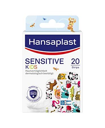 Hansaplast Kinderpflaster Sensitive (20 Strips), Wundpflaster mit niedlichen Tiermotiven zum Aufmuntern, schmerzlos zu entfernendes Pflaster Set