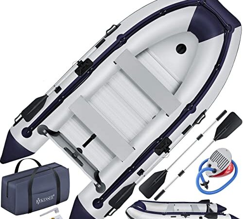 KESSER® Schlauchboot 3,20 m für 4 Personen - Wave Motor geeignet Freizeitboot Paddelboot Motorboot Angelboot - mit 2 Sitzbänken - Alu-Boden Paddel Pumpe Reparaturset & Tasche aufblasbar PVC Grau