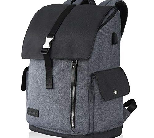 Laptop Rucksack 17,3 Zoll Sicherer Rucksack Schultasche Tagesrucksack Wasserabweisend Große Laptop Gepäck Tablet mit USB-Ladeanschluss für College/Reisen/Frauen/Männer-Schwarzgrau MEHRWEG