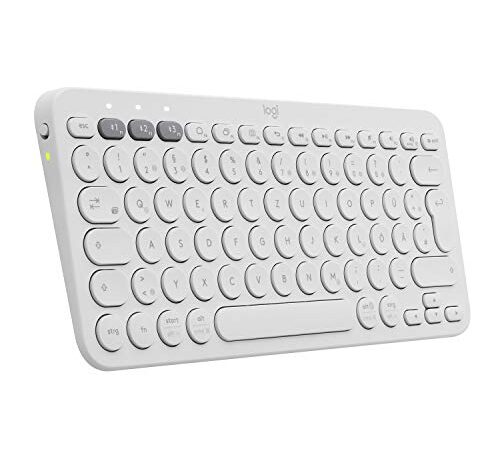 Logitech K380 kabellose Multi-Device Bluetooth-Tastatur mit Easy-Switch für bis zu 3 Geräte, schlank – PC, Notebook, Windows, Mac, Chrome OS, Android, iPad OS, Apple TV, Deutsches QWERTZ-Layout - Weiß