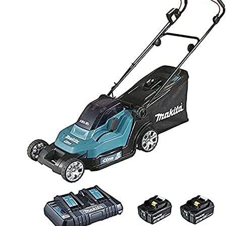 Makita DLM432PT2 Akku-Rasenmäher 2x18 V / 5,0 Ah, 2 Akkus + Doppelladegerät