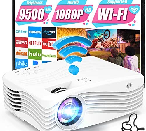 Nativer 1080P WiFi Beamer Unterstützt 5G 4K, Full HD Beamer 9500 Lumens [120″ Screen enthaltend], 270 Zoll Projektion, kompatibel mit TV-Stick/Box, Laptops, iOS, Android, HDMI, USB, AV, VGA.