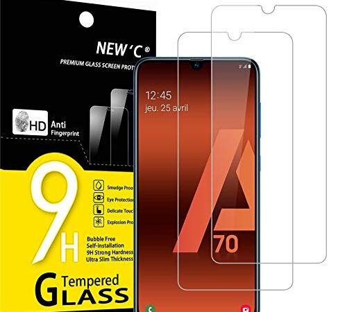 NEW'C 2 Stück, Panzer Schutz Glas für Samsung Galaxy A70, Frei von Kratzern, 9H Härte, HD Displayschutzfolie, 0.33mm Ultra-klar, Ultrabeständig