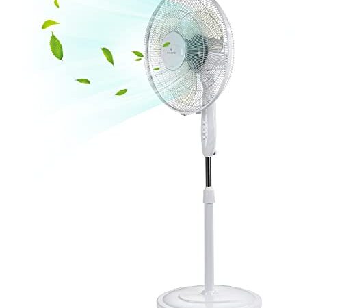 Standventilator 55W, Oszillierender Ventilator mit 3 Geschwindigkeitsstufen, Lüfter, Ventilator höhenverstellbarer Standfuß, Timer Bodenventilator(Weiß)