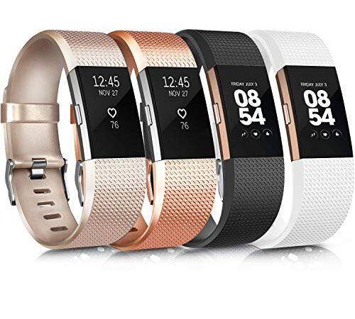 Wanme Kompatibel mit Fitbit Charge 2 Armband, Verstellbare Weiches Silikon Sport Ersatzarmband Kompatibel für Fitbit Charge 2 (01 Gold Rose/Gold/Black/White, Small)