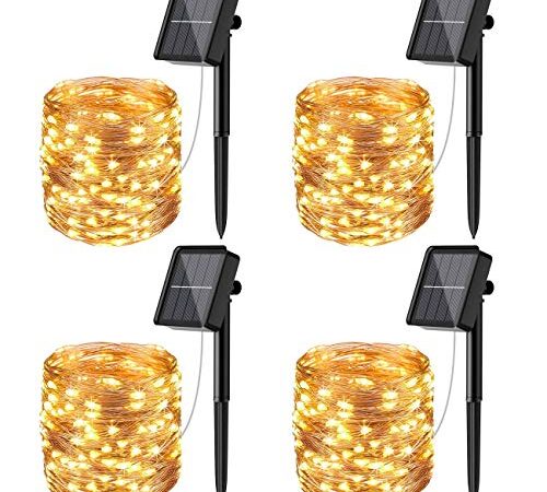 [4 Stück] Solar Lichterkette Aussen, litogo 12M 120Led Lichterkette Solarlichterkette für Außen Wasserdicht KupferDraht Outdoor lichterkette Deko Draußen 8 Modus für Balkon, Weihnachten Warmweiß