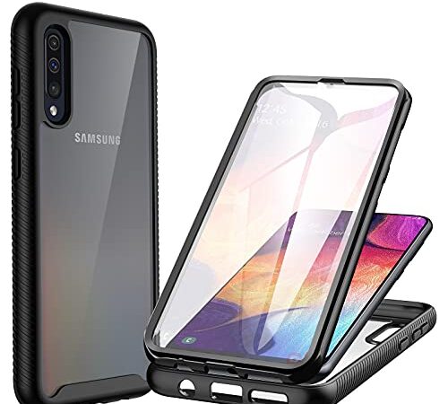 CENHUFO für Samsung Galaxy A70 Hülle, 360 Grad Schutzhülle Stoßfest Panzerhülle mit Eingebautem Displayschutz Robust Bumper Full Cover Outdoor Case Handyhülle für Samsung Galaxy A70 /A70S - Schwarz