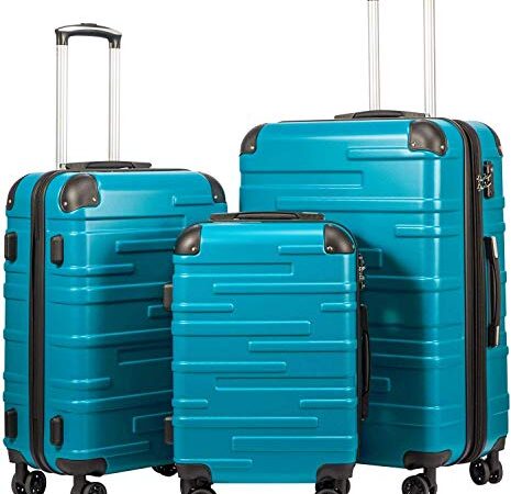 COOLIFE Hartschalen-Koffer Rollkoffer Reisekoffer Vergrößerbares Gepäck (Nur Großer Koffer Erweiterbar) ABS Material mit TSA-Schloss und 4 Rollen(Türkisblau, Koffer-Set)