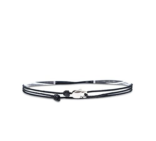 Made by Nami Dünnes Wickel-Armband Herren & Damen mit Karabiner-Haken Verschluss Handmade - Maritimer Surfer Schmuck - Minimalistisches Stoff-Armband - 100% Wasserfest & verstellbar (Schwarz Silber)