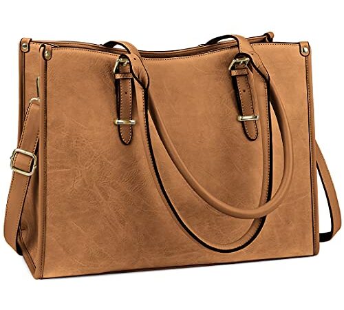 NUBILY Handtasche Damen Shopper Damen Groß Umhängetasche Laptoptasche 15.6 Zoll PU Leder Aktentasche Frauen Gross Arbeit Schule Business Tasche (Braun)