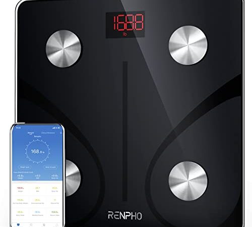 RENPHO Körperfettwaage Digital Personenwaagen Bluetooth Körperanalysewaage mit App Smart Waage für Körperfett, BMI, Muskelmasse, Protein, BMR, Schwarz