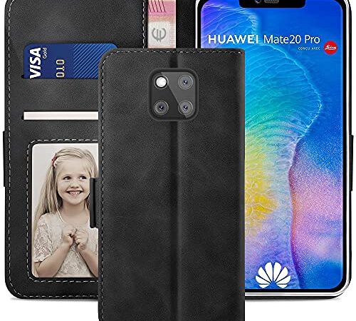 YATWIN Handyhülle Huawei Mate 20 Pro Hülle, Klapphülle Huawei Mate 20 Pro Premium Leder Brieftasche Schutzhülle [Kartenfach][Magnet][Stand] Handytasche für Huawei Mate 20 Pro Case, Schwarz