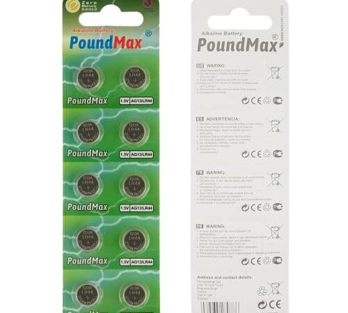 10 x AG13 LR44 1,5 V Alkaline Knopfzelle PoundMax®, 10 Stück (1er Pack)