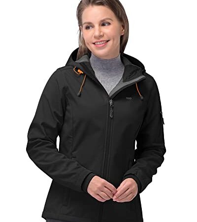 33,000ft Softshelljacke Damen Wasserdichte Atmungsaktive Warme Winterjacke Fleece Übergangsjacke Winddichte Funktionsjacke mit Kapuze Schwarz M