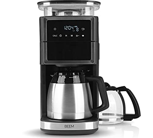 BEEM FRESH-AROMA-PERFECT III Filterkaffeemaschine mit Mahlwerk - Duo | Edelstahl | Mit Isolierkanne & Glaskanne | Kegelmahlwerk & Aroma-Plus-Funktion | 24-H-Timer | 1000 W | für bis zu je 10 Tassen